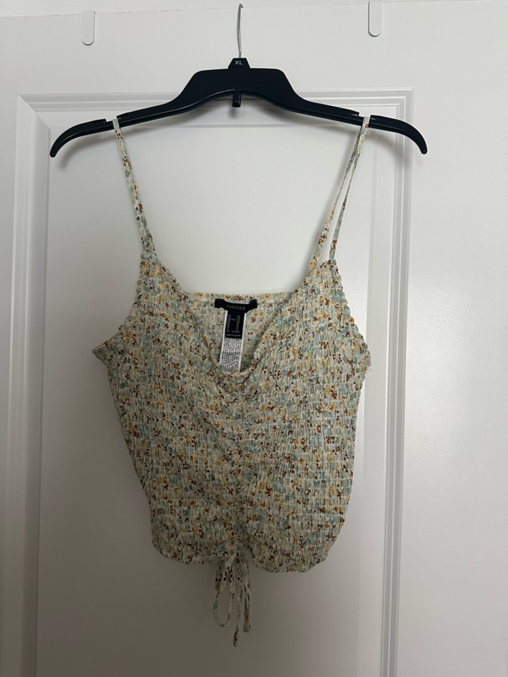 Forever 21 Cream Floral Smocked Cami with Drawstring